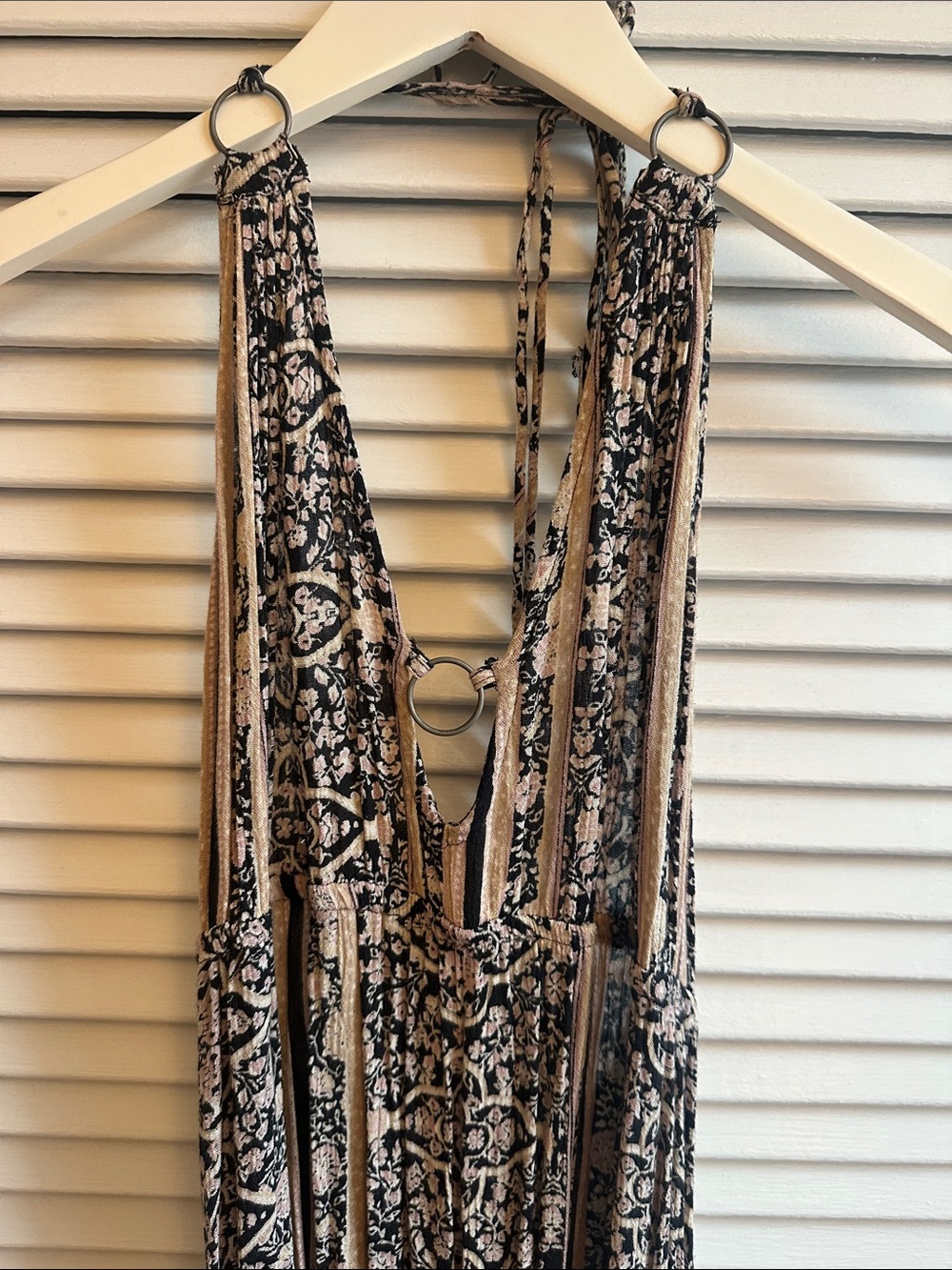 En Crème Women’s Boho Floral Striped Maxi Dress - Black and Tan
